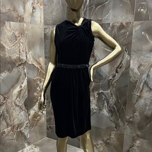 Anne Klein Black Midi Dress with Pleated Detail